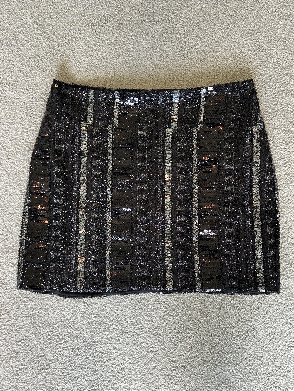 Black Sequin Striped Mini Skirt